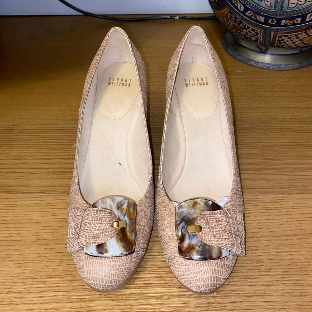 Stuart Weitzman Beige Textured Wedge Heels